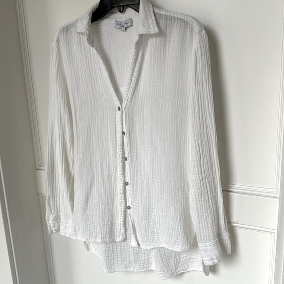 Michael Stars Leo Gauze White Button Down Long Sleeve Shirt Womens Size XSmall - Picture 4 of 8